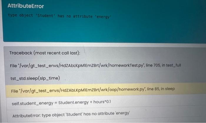 Solved AttributeError type object 'Student' has no attibute | Chegg.com