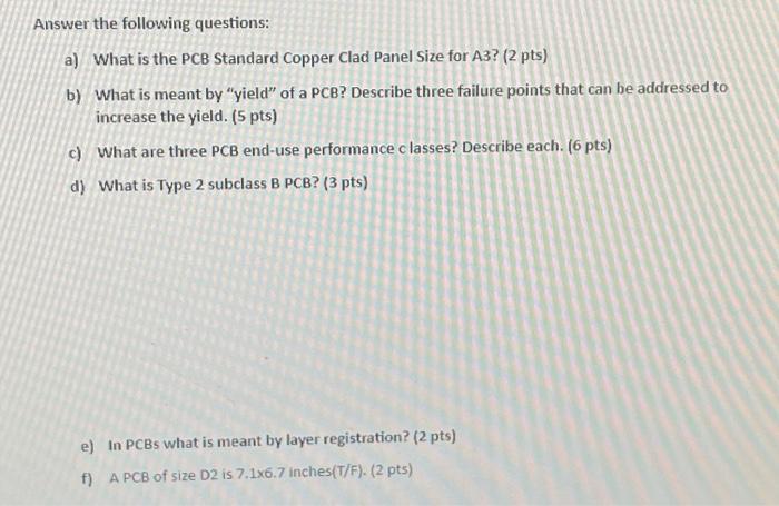 Solved Answer the following questions: a) What is the PCB | Chegg.com