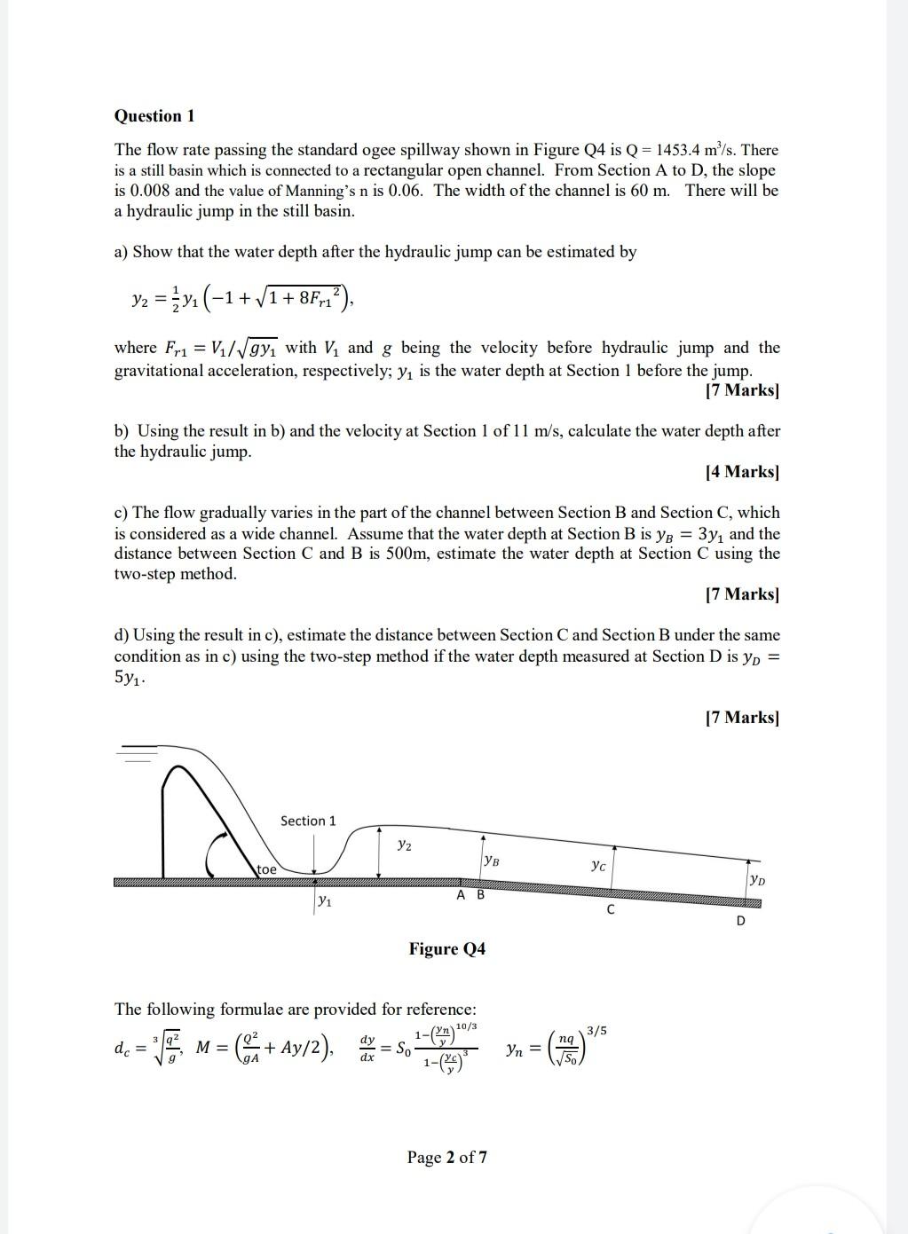 Solved Question 1 The flow rate passing the standard ogee | Chegg.com