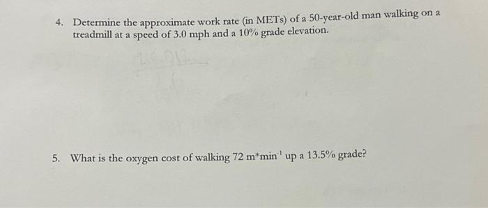 Solved 4. Determine the approximate work rate (in METs) of a | Chegg.com