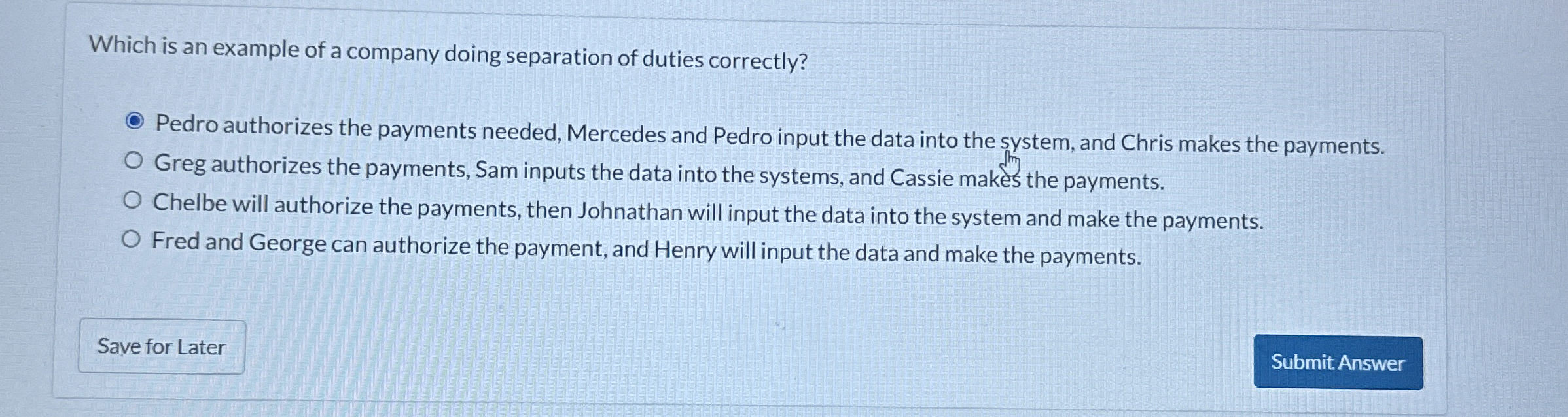 Solved Which is an example of a company doing separation of | Chegg.com
