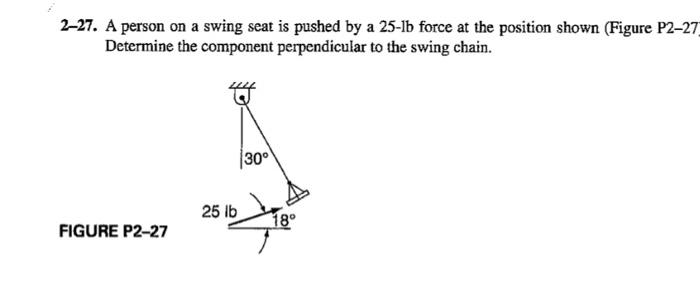 Solved 2-27. A person on a swing seat is pushed by a 25 -lb | Chegg.com