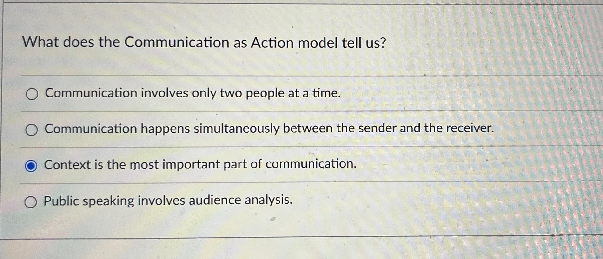 Solved What does the Communication as Action model tell | Chegg.com