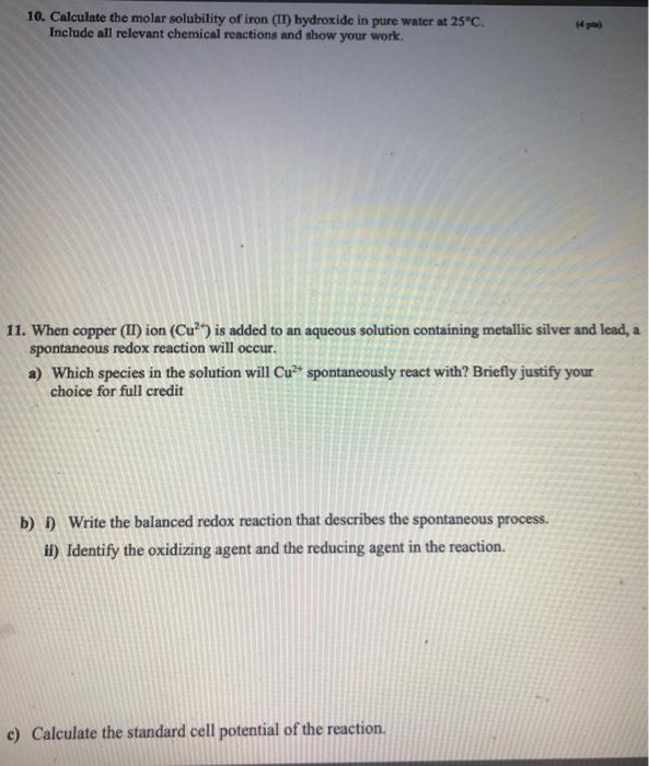 Solved 10. Calculate the molar solubility of iron (IT) | Chegg.com