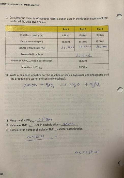 Solved DATA AND REPORT Experiment 11: Acid-Base Titration | Chegg.com