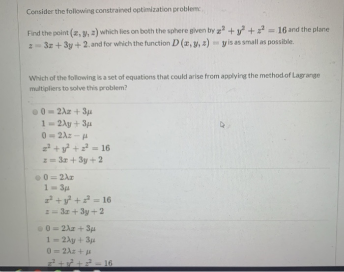 Solved Consider the following constrained optimization | Chegg.com