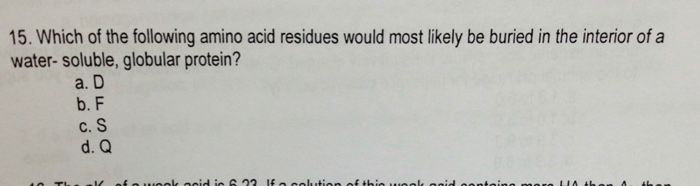 Solved 15. Which of the following amino acid residues would | Chegg.com