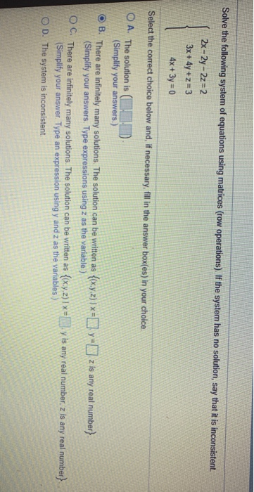 Solved Solve the following system of equations using | Chegg.com