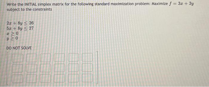 Solved Write the INITIAL simplex matrix for the following | Chegg.com