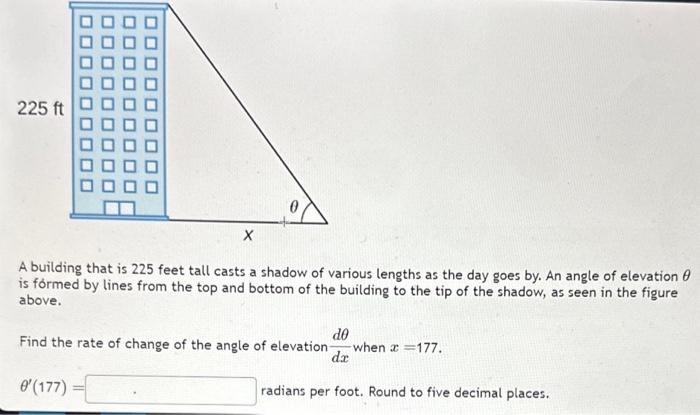 Solved A building that is 225 feet tall casts a shadow of | Chegg.com