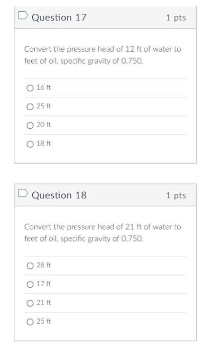 Solved Convert the pressure head of 12ft of water to feet of | Chegg.com