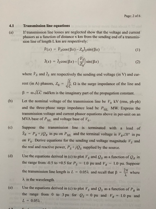 Solved Page 2 of 6 (a) Transmission line equations If