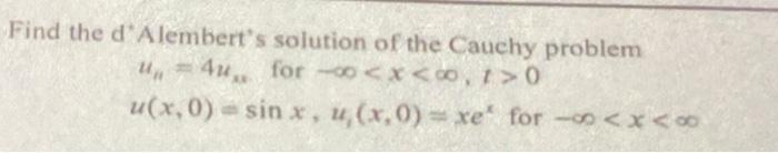 Solved Find the d'Alembert's solution of the Cauchy problem | Chegg.com
