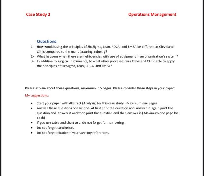 operations management case study questions and answers