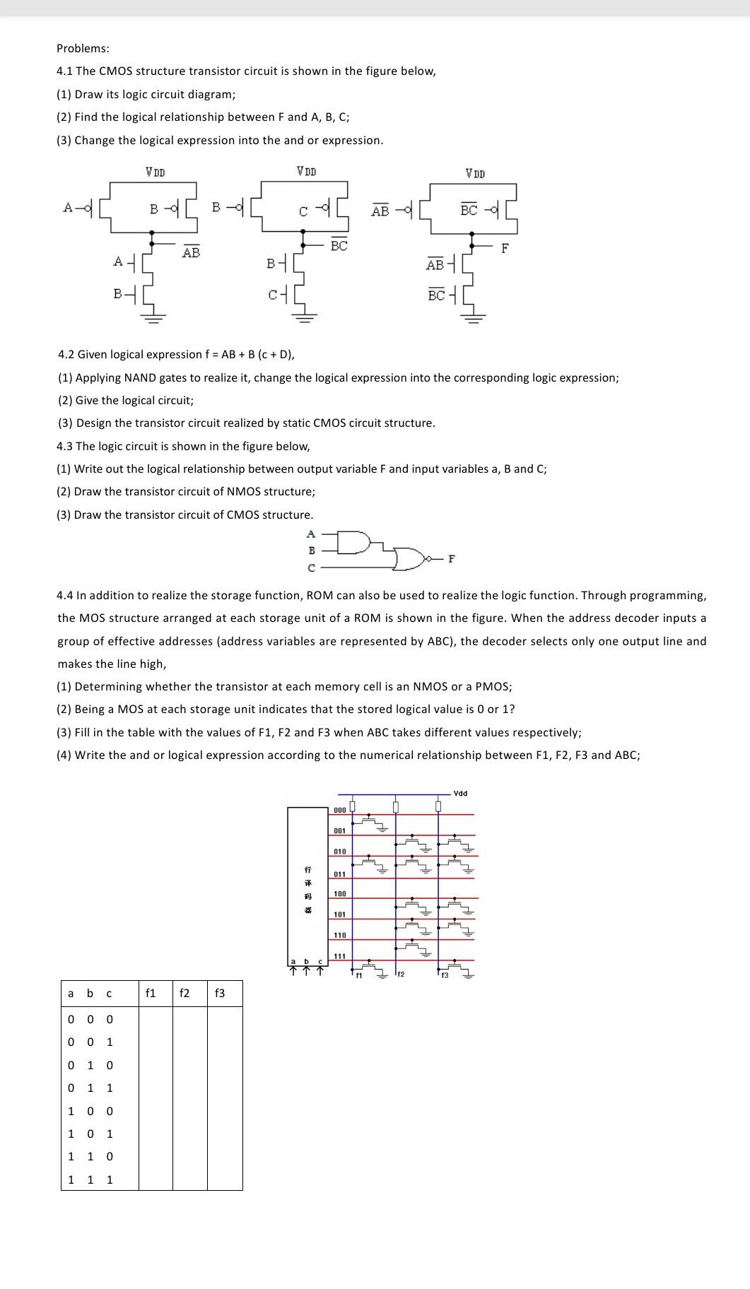Solved Problems: 4.1 The CMOS structure transistor circuit | Chegg.com