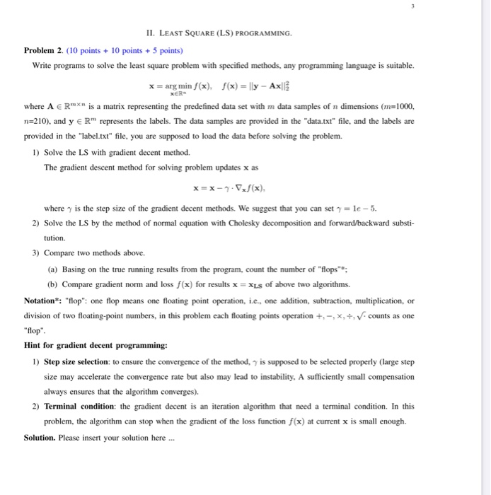 II. LEAST SQUARE (LS) PROGRAMMING. Problem 2. (10 | Chegg.com