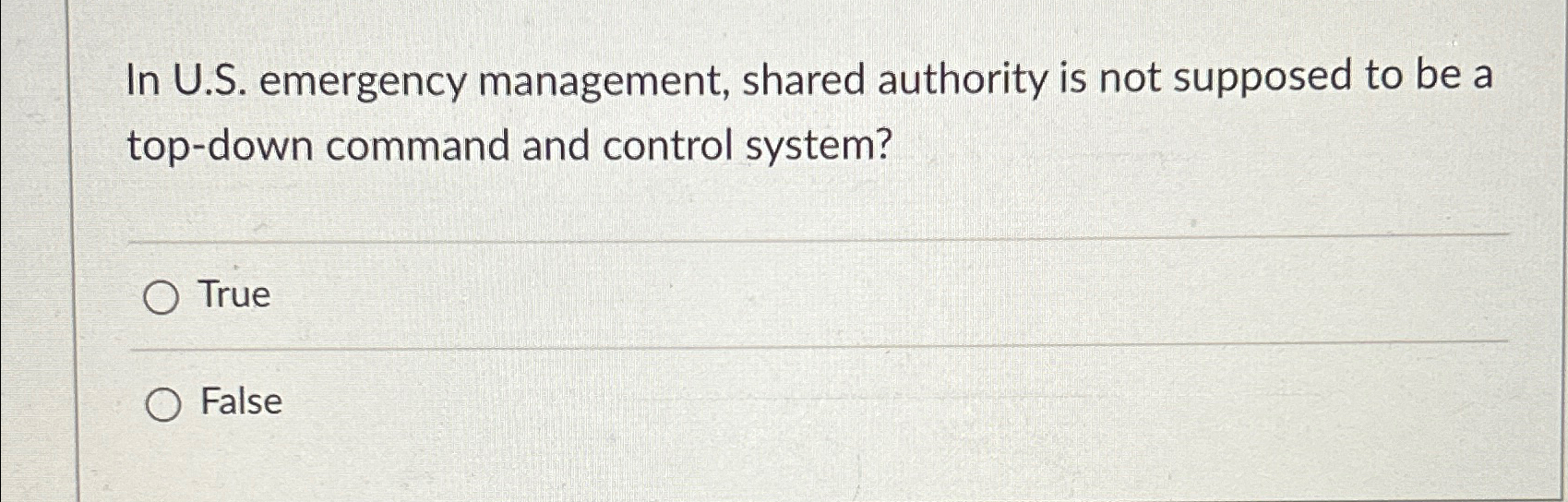 Solved In U.S. ﻿emergency management, shared authority is