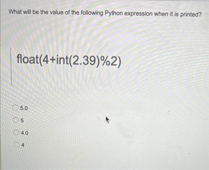 Solved What will be the value of the following Python | Chegg.com
