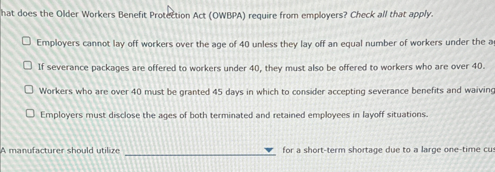 Solved hat does the Older Workers Benefit Proteftion Act | Chegg.com