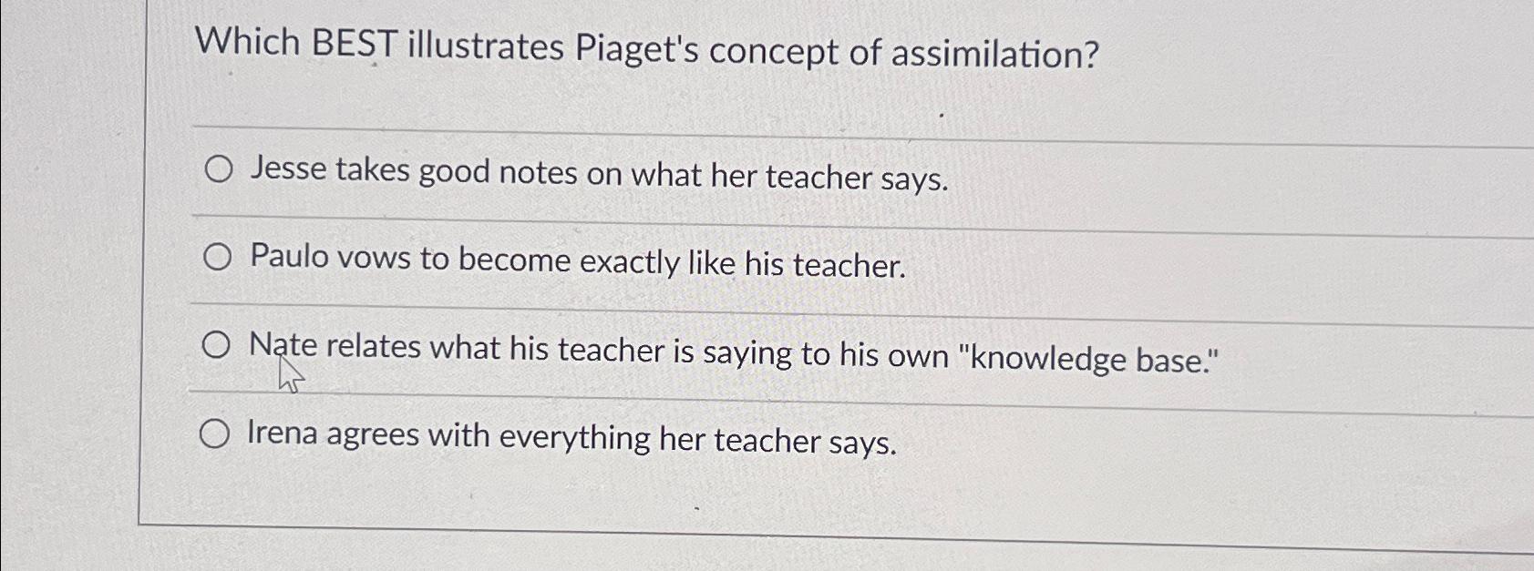 Piaget's concept of outlet assimilation