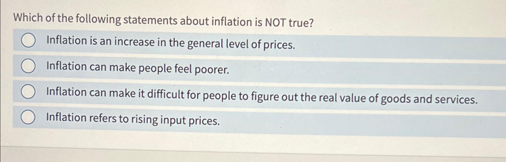 Solved Which Of The Following Statements About Inflation Is | Chegg.com