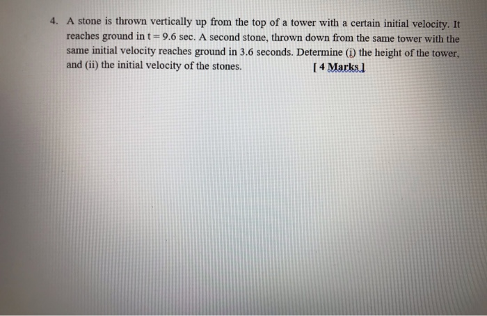 Solved 4. A stone is thrown vertically up from the top of a | Chegg.com