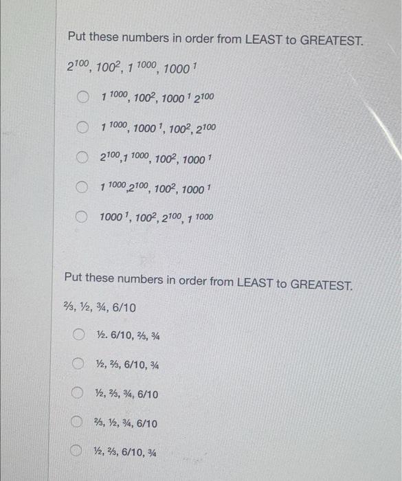 Solved Put these numbers in order from LEAST to GREATEST. | Chegg.com