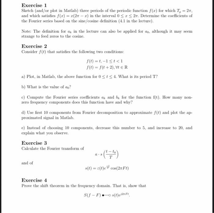 Solved Exercise 1 Sketch (and/or plot in Matlab) three | Chegg.com