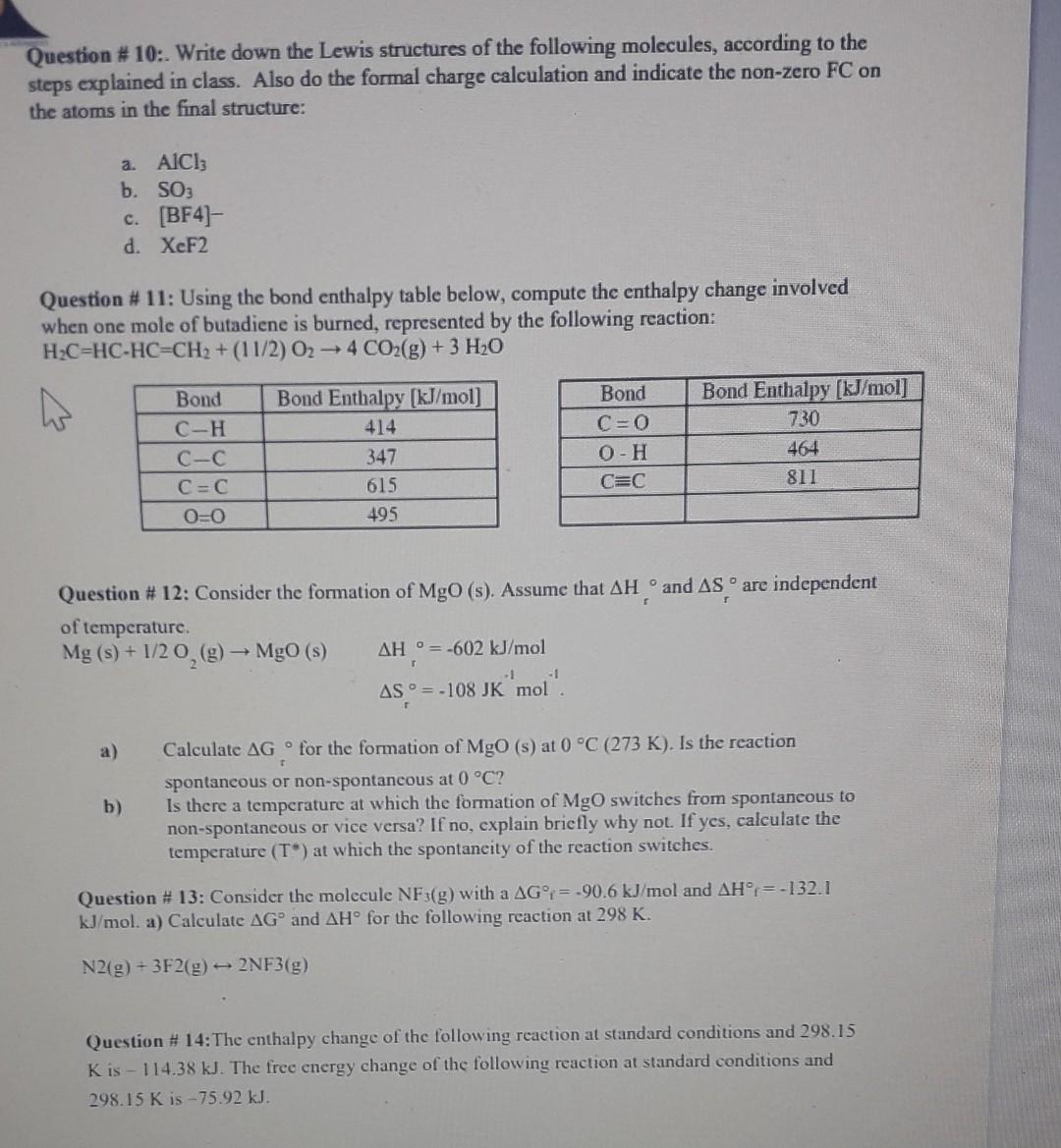 Solved Question \# 10:. Write down the Lewis structures of | Chegg.com
