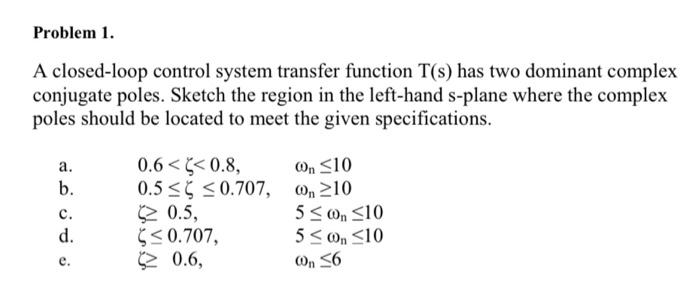 Solved Problem 1. A closed-loop control system transfer | Chegg.com