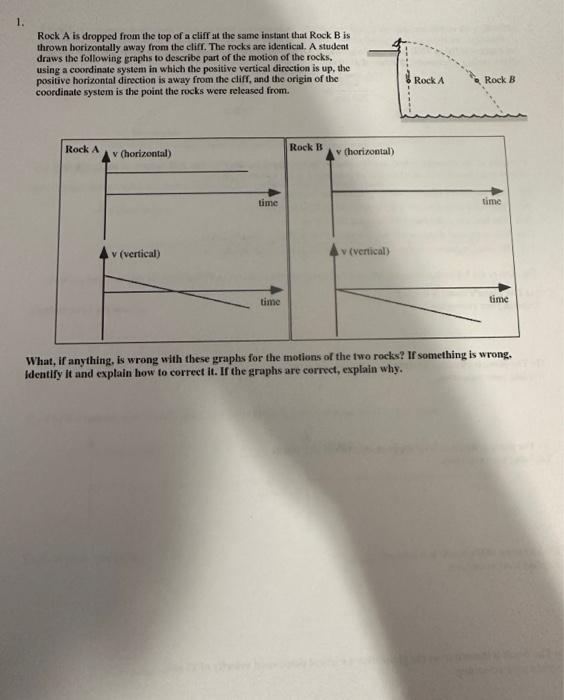 Solved 1. Rock A is dropped from the top of a cliff at the | Chegg.com