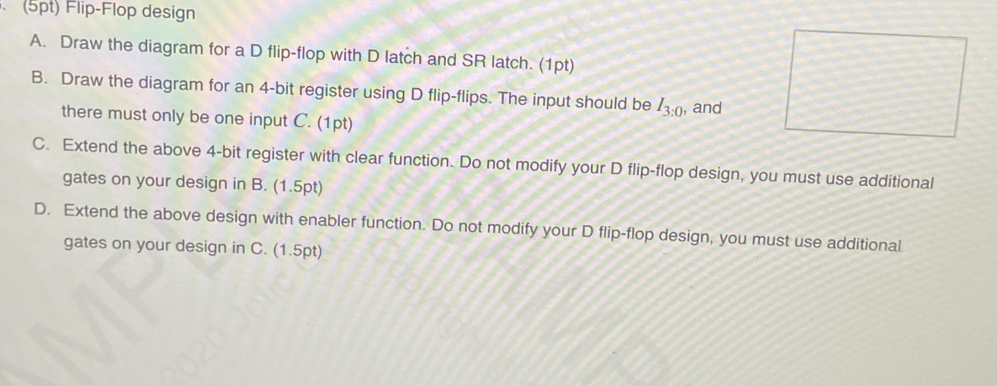 Solved (5pt) ﻿Flip-Flop designA. ﻿Draw the diagram for a D | Chegg.com