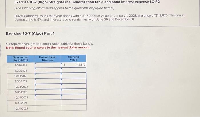 Solved Exercise 10-7 (Algo) Straight-Line: Amortization | Chegg.com