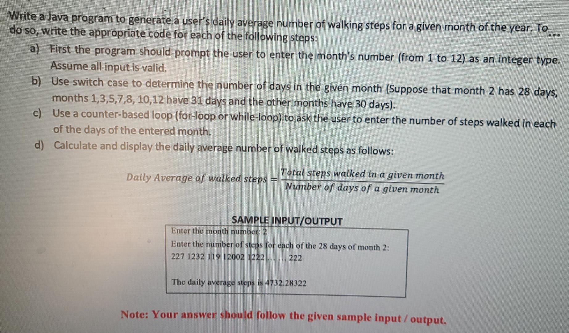 Solved Write a Java program to generate a user's daily | Chegg.com