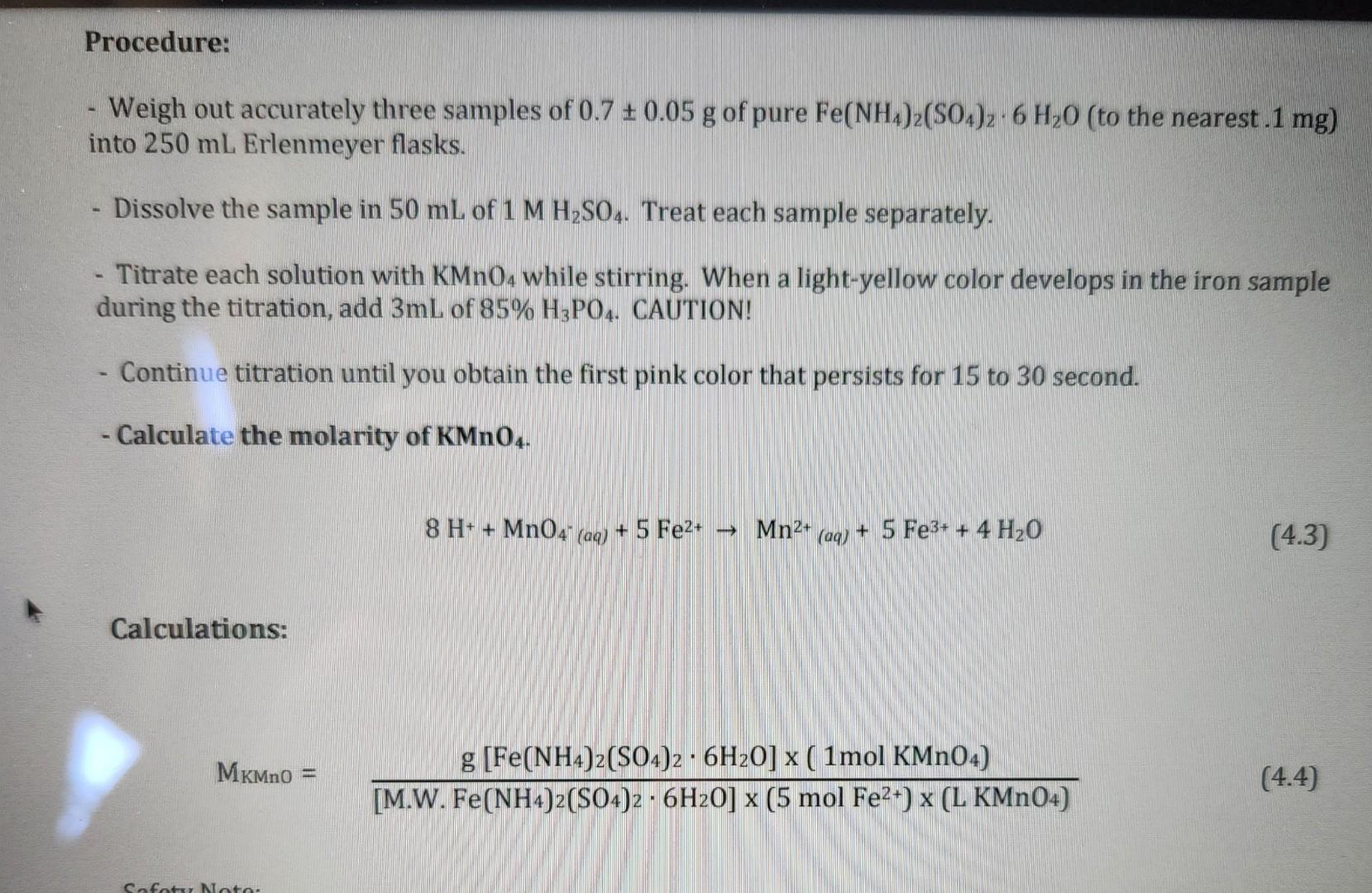 Solved Lab 4 Redox Titration with Potassium Permanganate