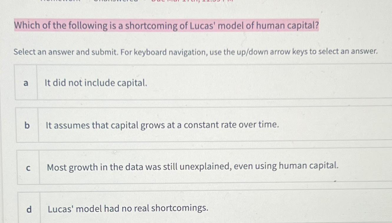 Solved Which of the following is a shortcoming of Lucas' | Chegg.com