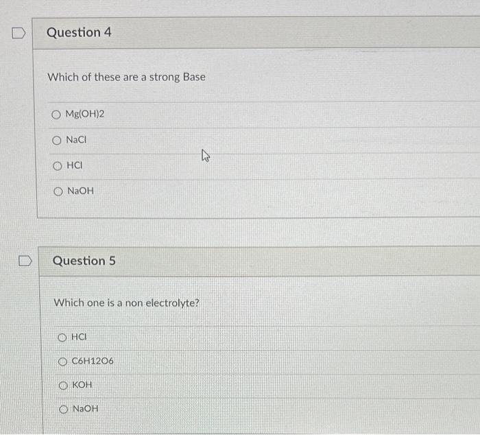 Solved Which of these are a strong Base Mg(OH)2 NaCl HCl | Chegg.com