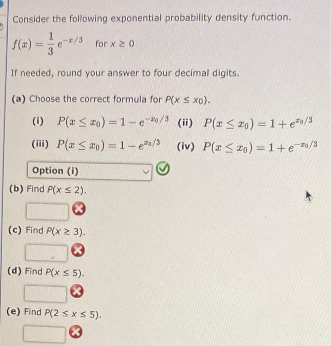 Solved Consider The Following Exponential Probability | Chegg.com