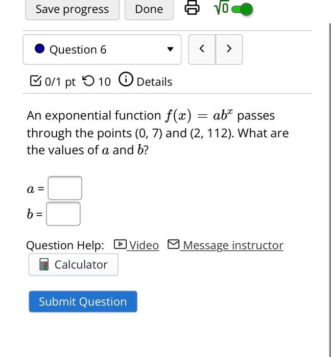 Solved Find a formula for the exponential function 1 passing | Chegg.com
