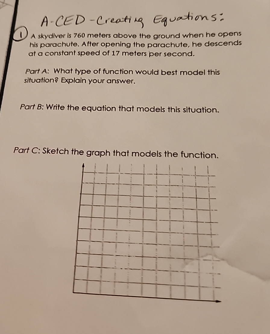Skydiving Math Solved A-CED-Creating Equations:A skydiver is 760 meters | Chegg.com