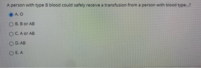 Solved A person with type B blood could safely receive a | Chegg.com