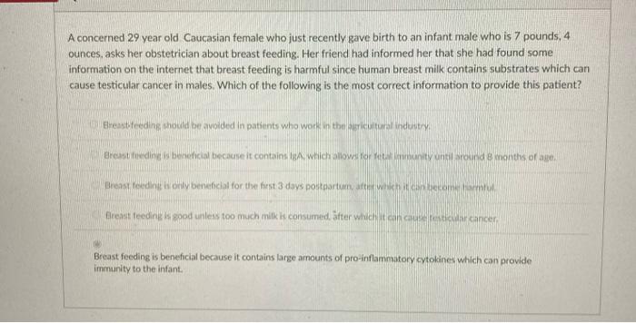 Solved A concerned 29 year old Caucasian female who just | Chegg.com
