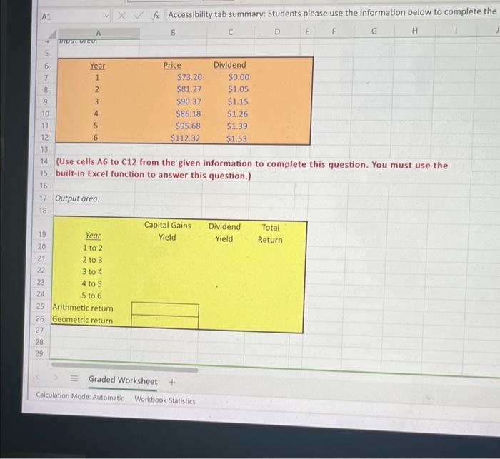 Solved (Use Cells A6 To C12 From The Given Information To | Chegg.com