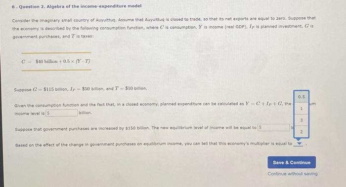 Solved 6. Question 2. Algebra of the income-expenditure | Chegg.com