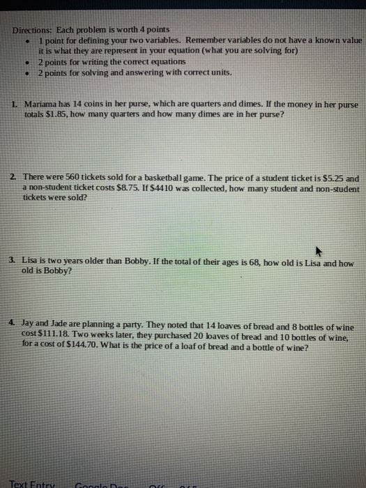 Solved Directions: Each problem is worth 4 points • 1 point | Chegg.com