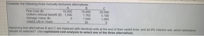 Solved Consider the following three mutually exclusive | Chegg.com