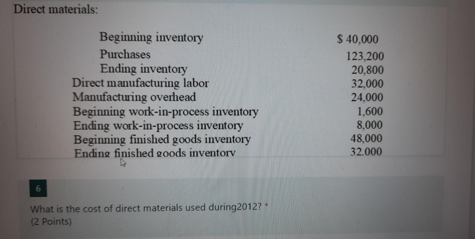 Solved Direct materials: Beginning inventory Purchases | Chegg.com