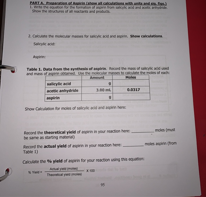 Part A Preparation Of Aspirin Show All Calculati Chegg Com