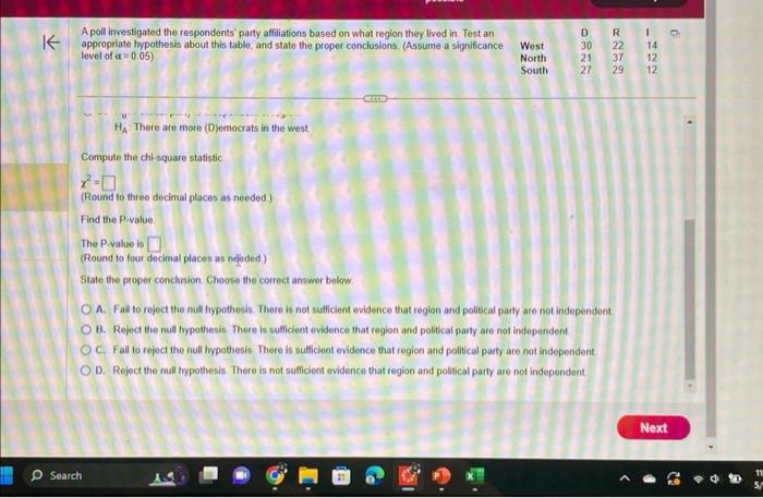 Solved A poll investigated the respondents' party | Chegg.com