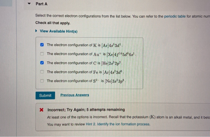 Solved Part A Select The Correct Electron Configurations